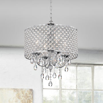 ShinyDay Light Shaded Drum Chandelier with Crystal Accents